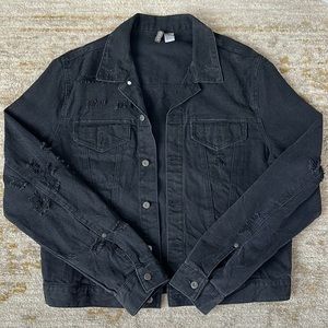 H&M Black Distressed Jean Jacket